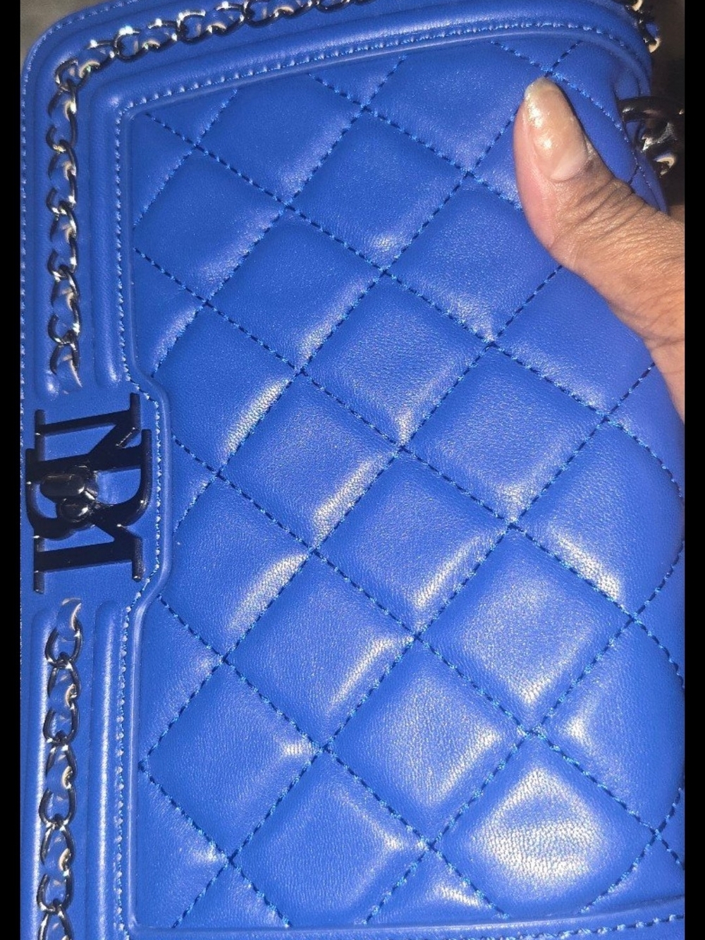 Blue Quilted Crossbody Bag with Chain Strap